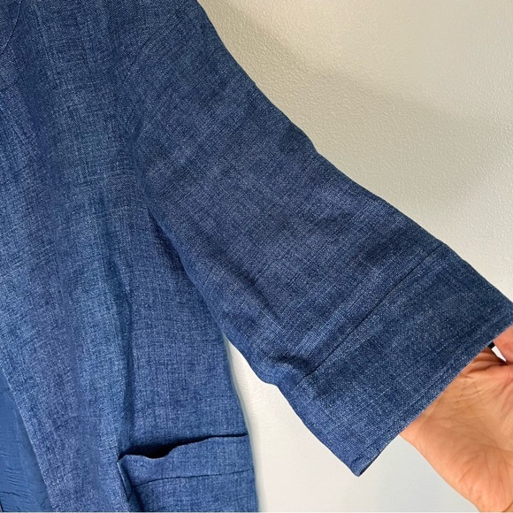 Vintage Louben Canada Linen Open Front Cardigan Blazer Blue Sz S Blue minimalist - Picture 4 of 12